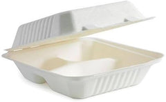 Clamshell Sugarcane 8" 3 Compartments 200pc/ctn (A-SH08-3)