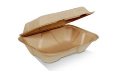Unbleached Sugarcane Clamshell 9 x 6 x 3" 200pc/ctn