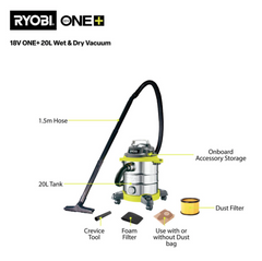RYOBI 1250W 20L Wet and Dry Vacuum